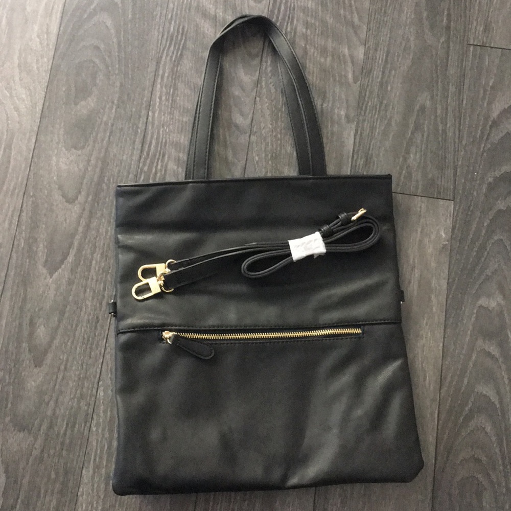 Black tote bag with removable strap